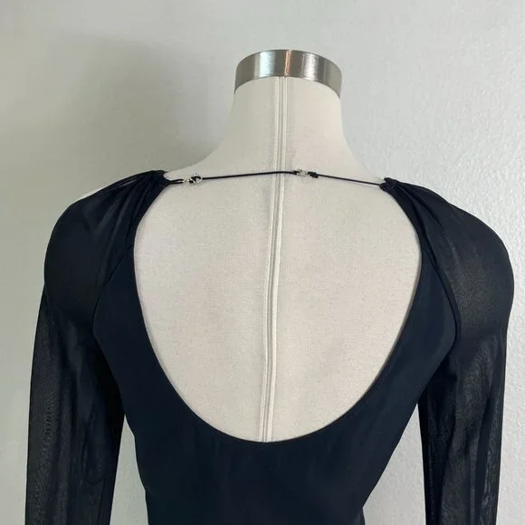 Nensi Dojaka Womens Large Black Sheer Long Sleeve Cutout Top Blouse - Picture 11 of 12